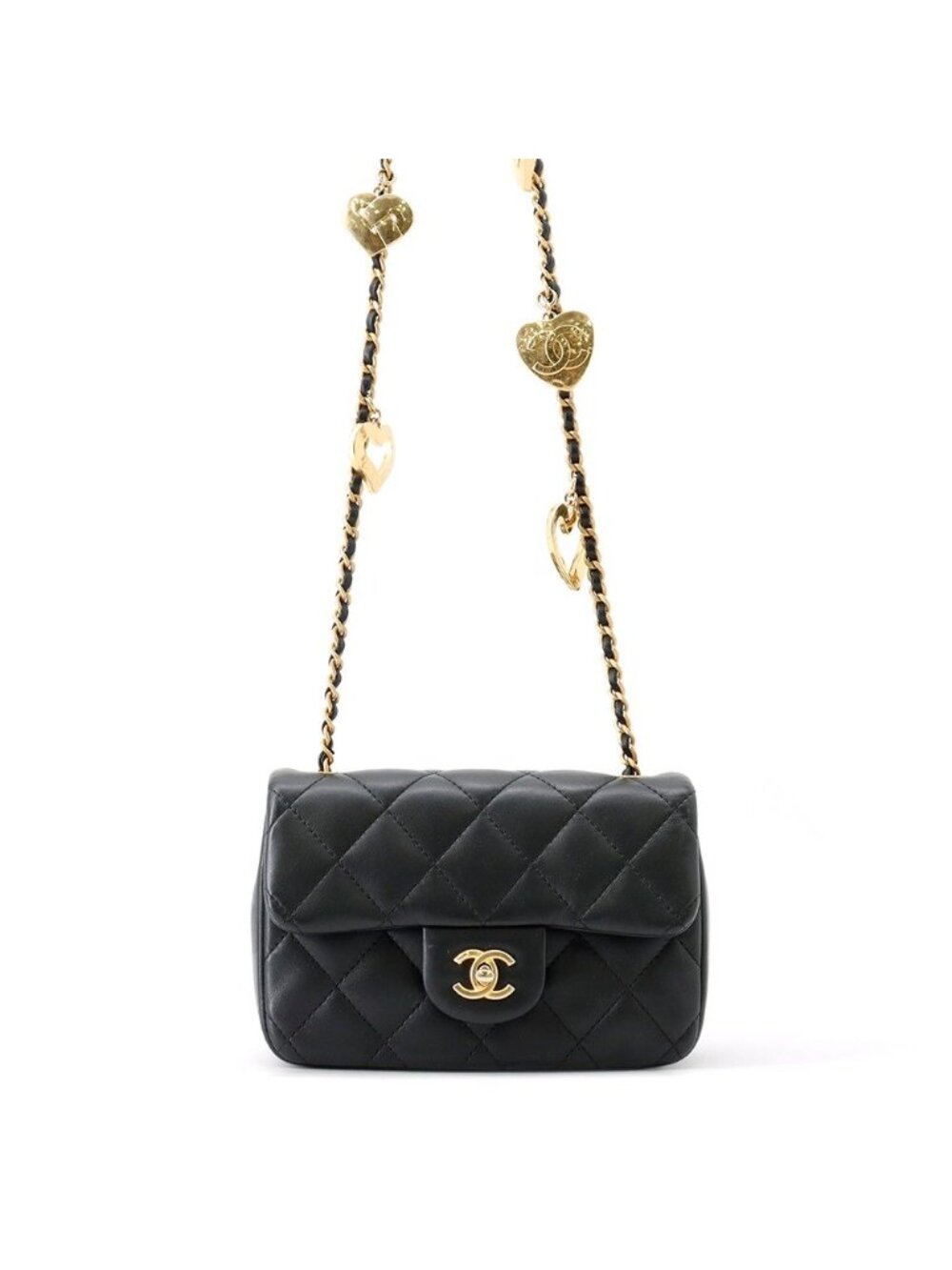 Chanel Chain Shoulder Bag Mini Quilted CC Logo Lambskin Black